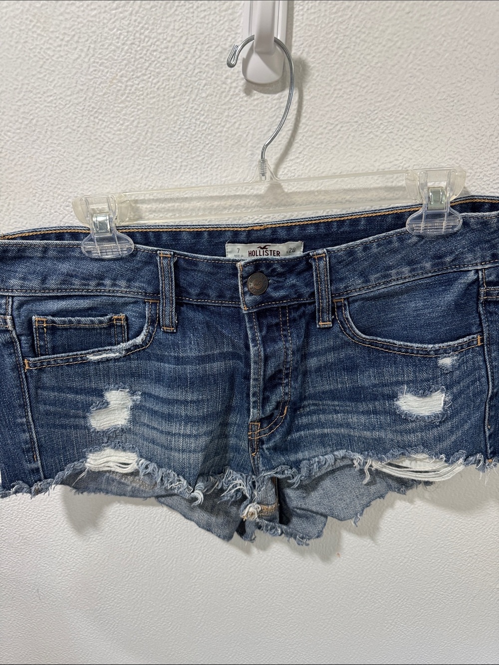 Hollister Women's Distressed Dark Blue Denim Cutoff Shorts